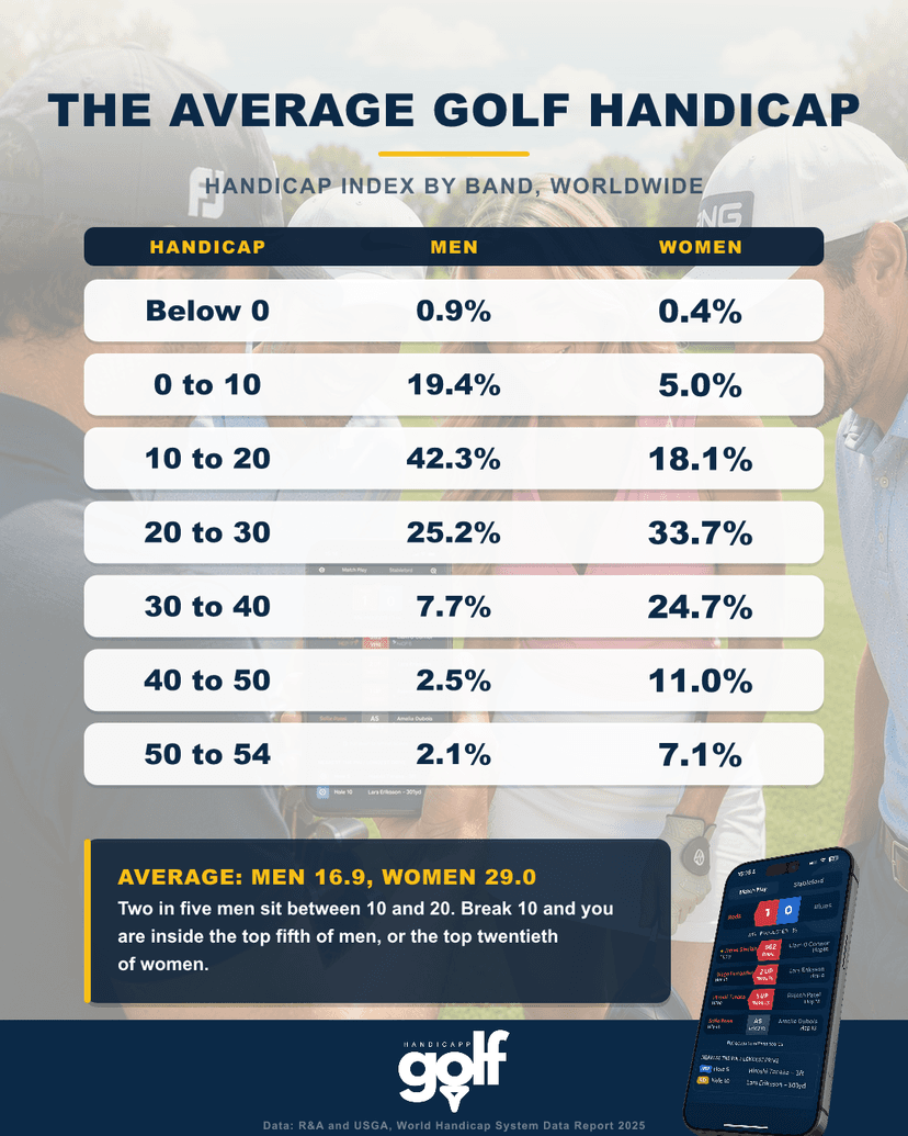 What is the average golf handicap? The 2025 global numbers