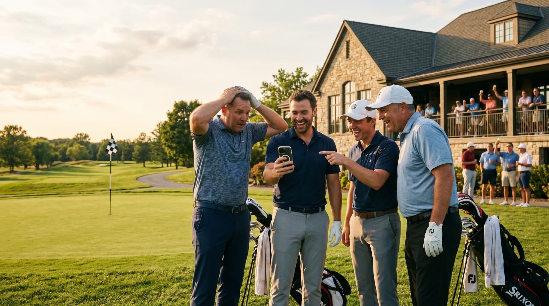Golfers comparing scores at the end of a round